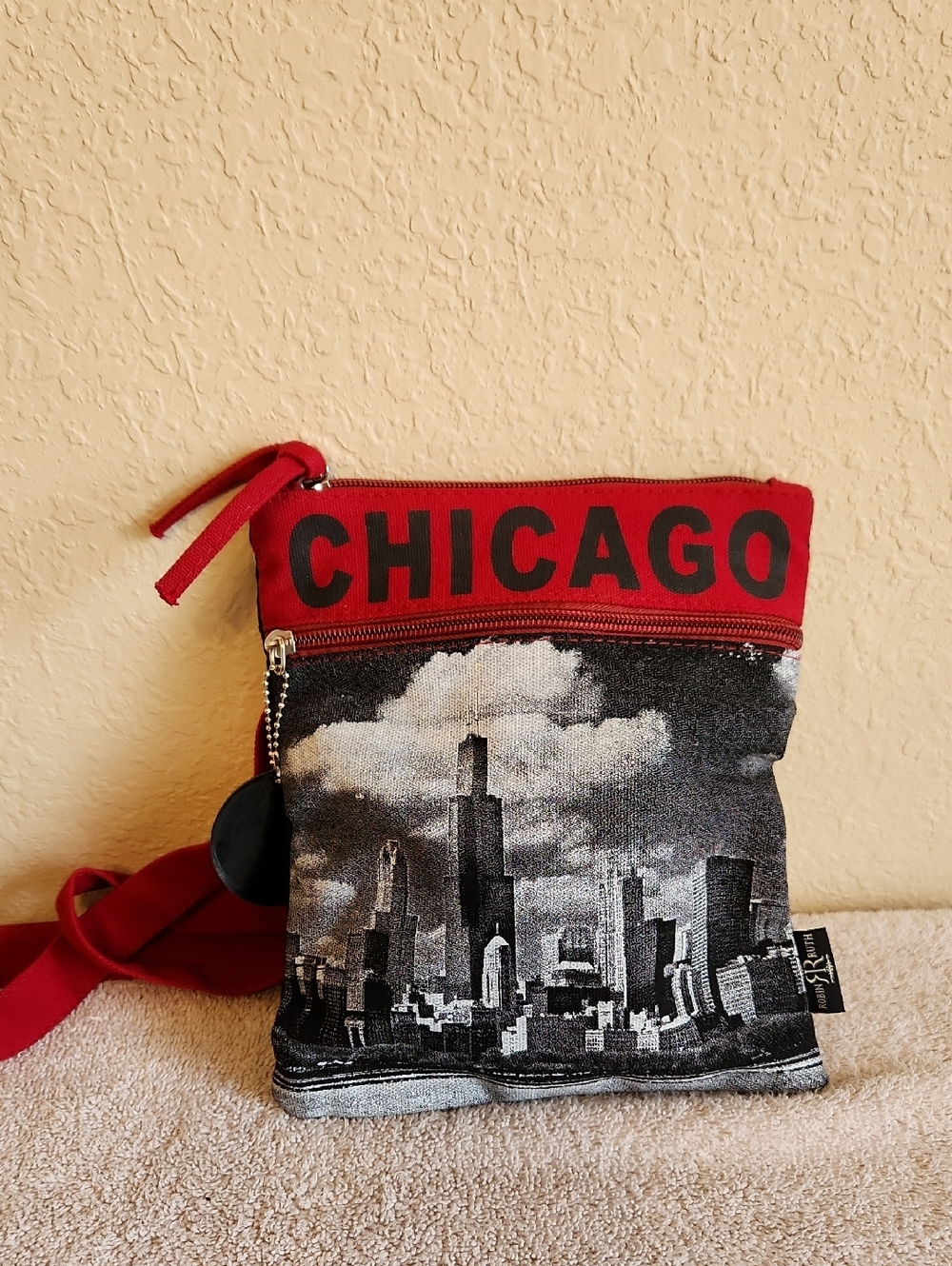 Robin Ruth Black and White Chicago City Skyline Canvas Print Purse